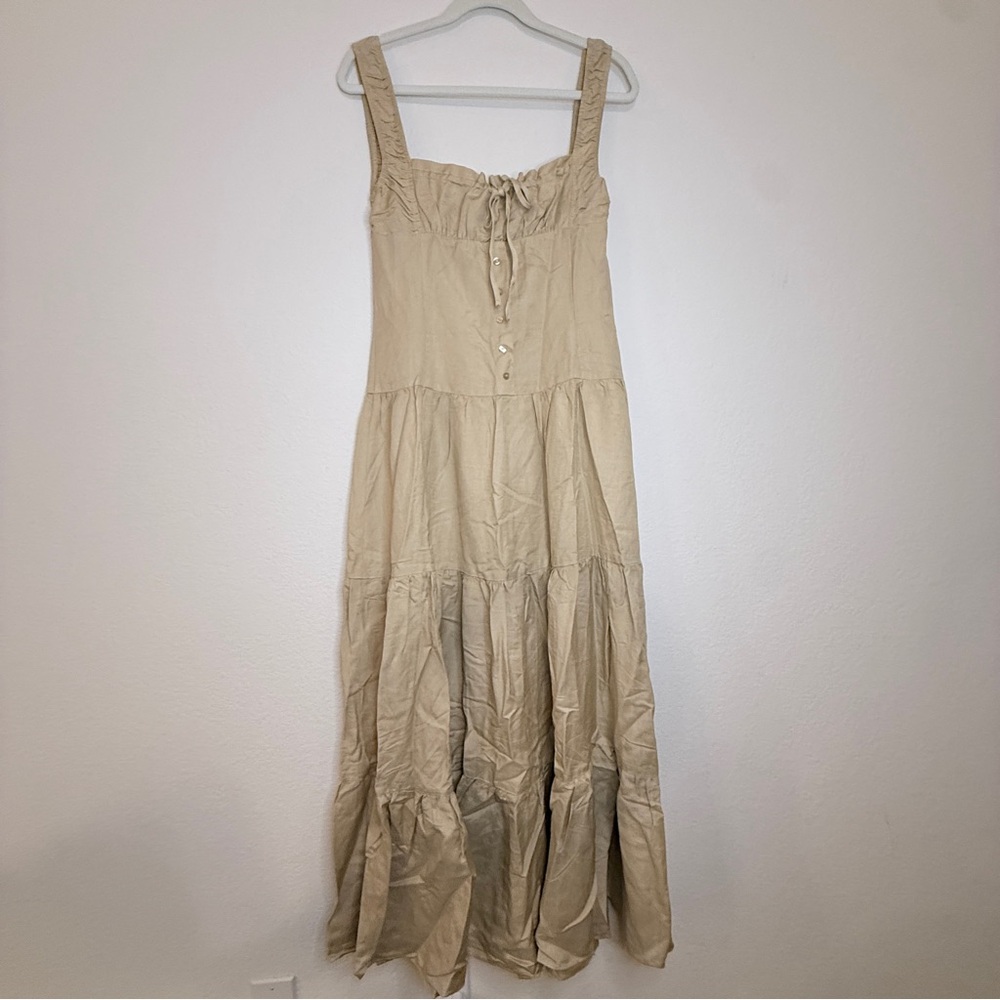 🆕 Lioness Linen Maxi Dress XL 🤎Wheat /Neutral Beige Button Front Boho Luxe NWT - Picture 6 of 16